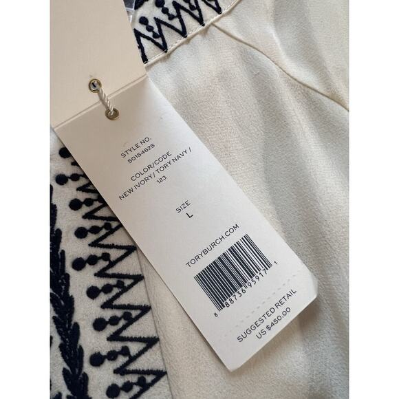 Tory Burch Silk Embroidered Cinched Waist Tie Sleeveless Shift Maxi Dress Size L - Picture 3 of 14